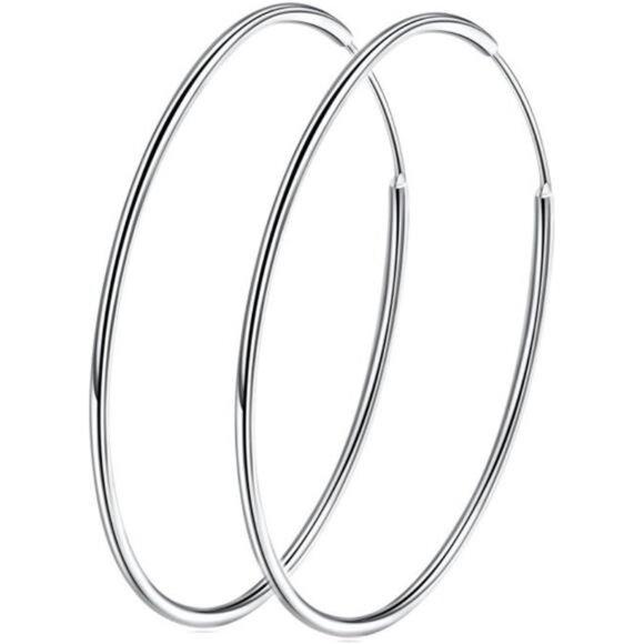 925 Sterling Silver Big Hoop Earrings Minimalist Round Circle Endless Large Hoop - Picture 1 of 7